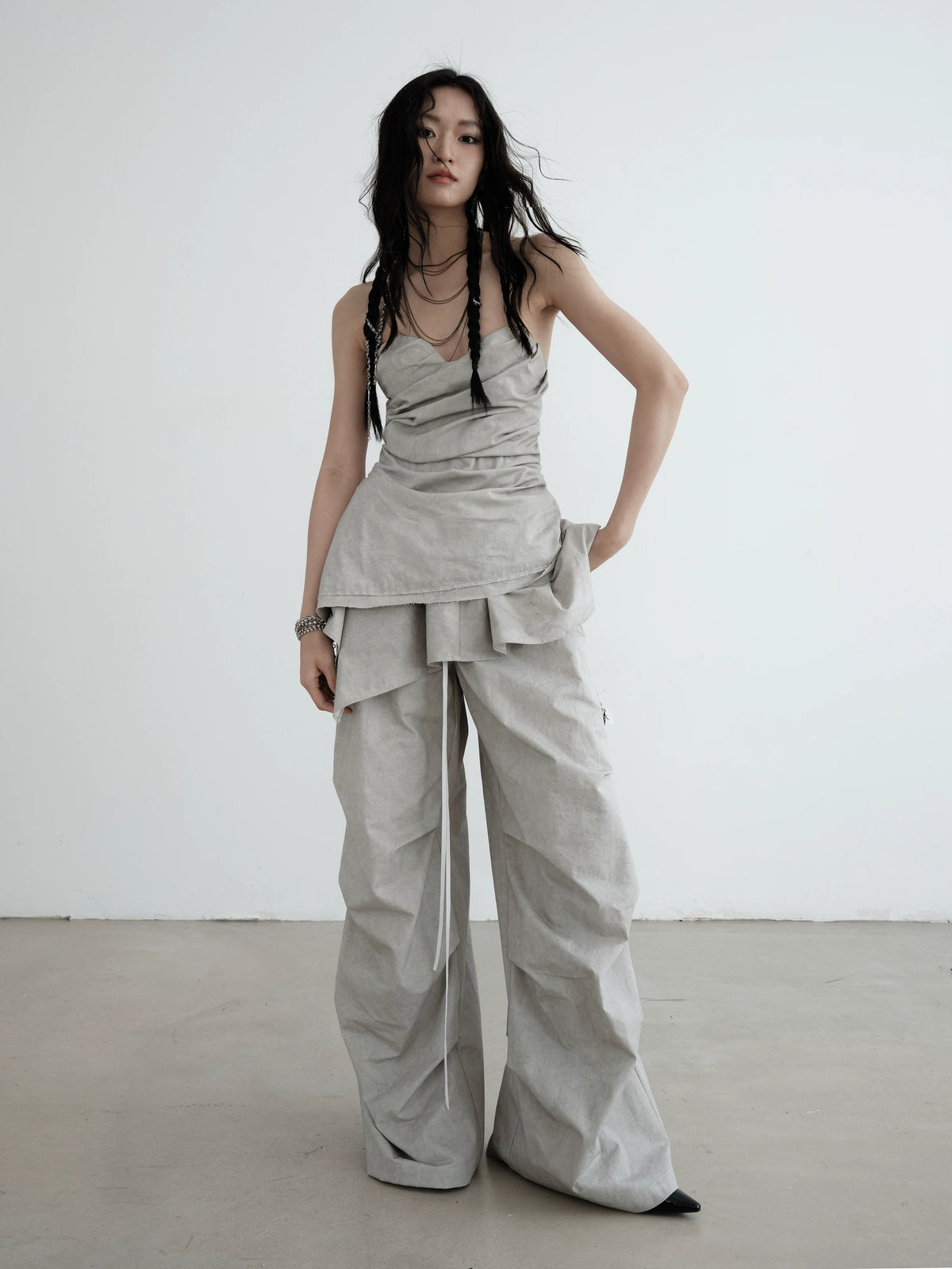 Pantalones de algodón con capas desmontables, efecto arrugado y antimanchas