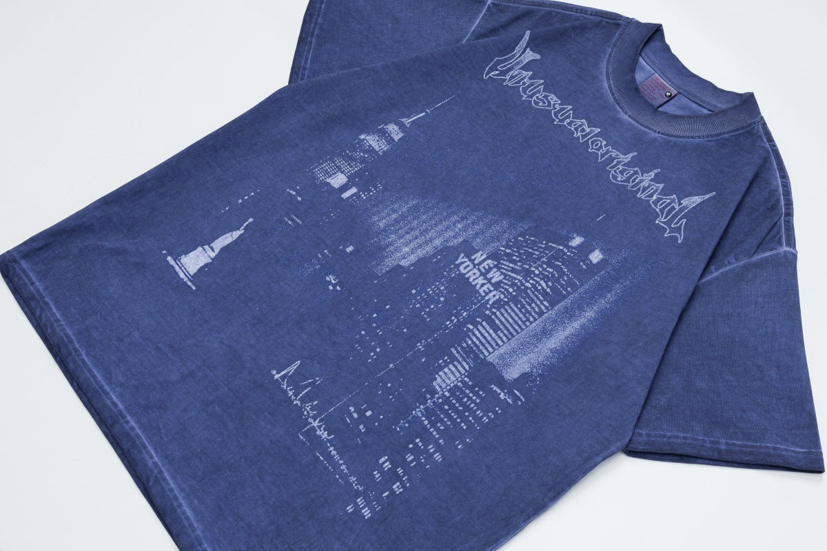 Washed City Print Short Sleeve T-Shirt