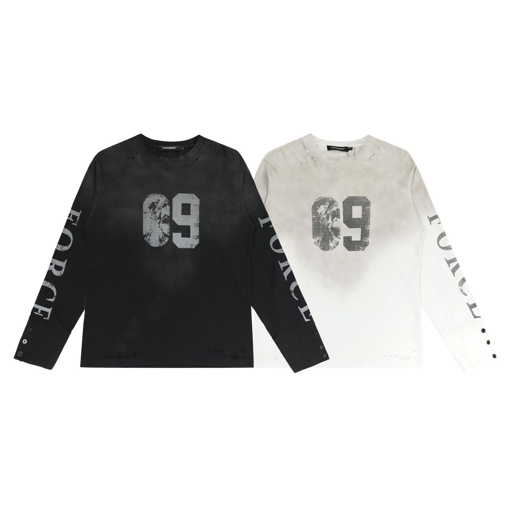 Washed Number Print Damage Long Sleeve T-Shirt