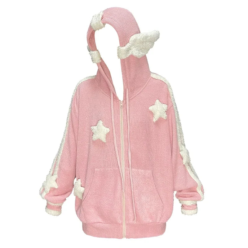 Gilet zippé en maille avec ailes d'ange et étoile