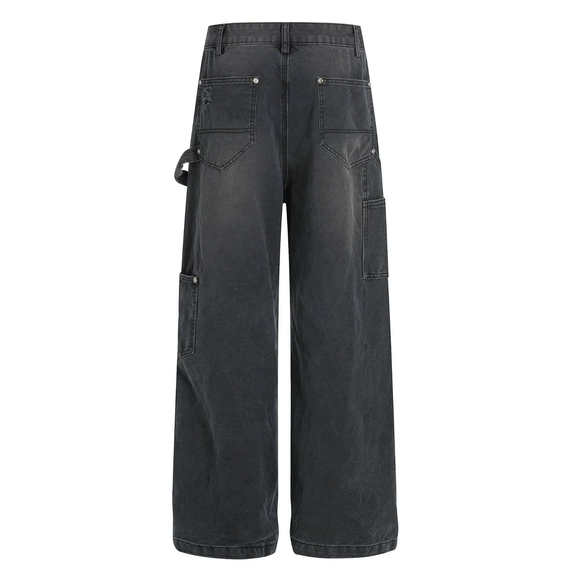 Washed Damage Wide Leg Denim Jeans