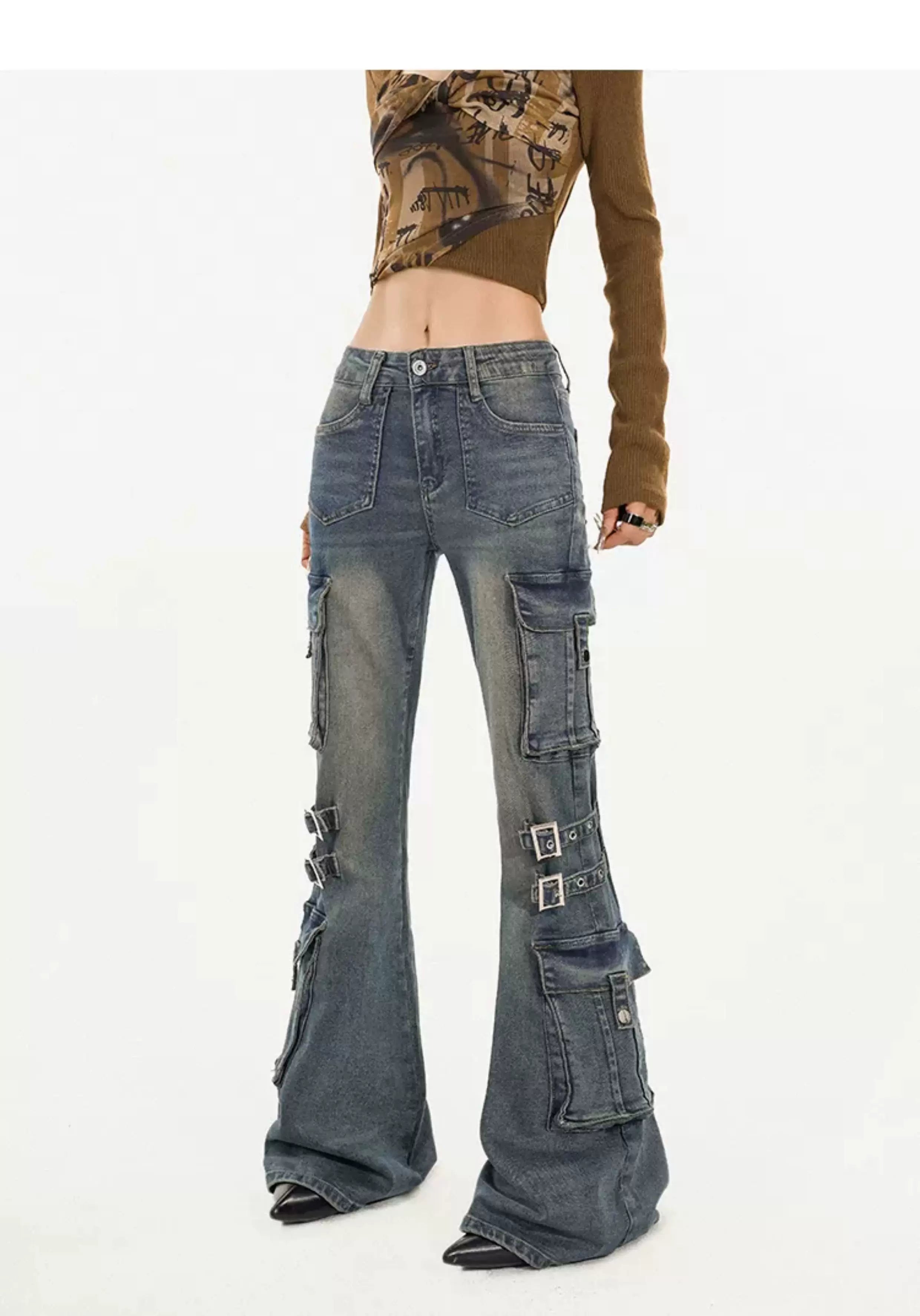 Utility Heavy Craft Slimming Flare Cargo Denim Jeans