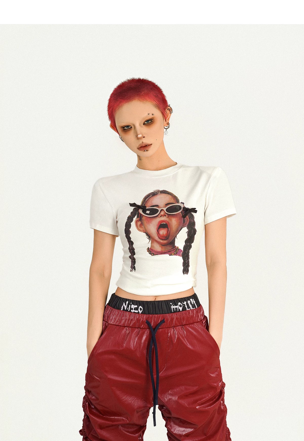 Tie Cord Pleats Double Waist Pants