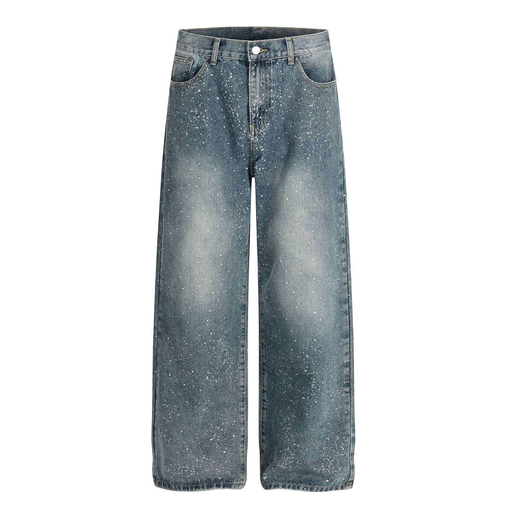 Paint Splatter Washed Wide Leg Denim Jeans
