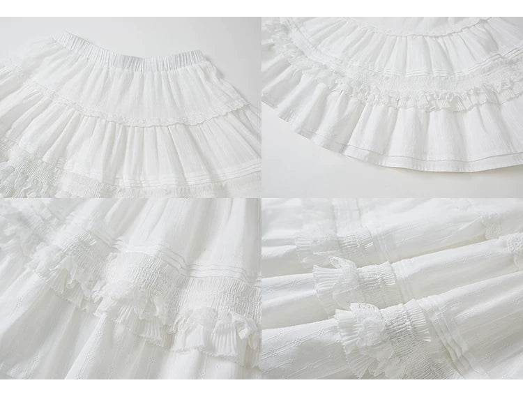 High Waist Jacquard Lace Fluffy Short Skirt