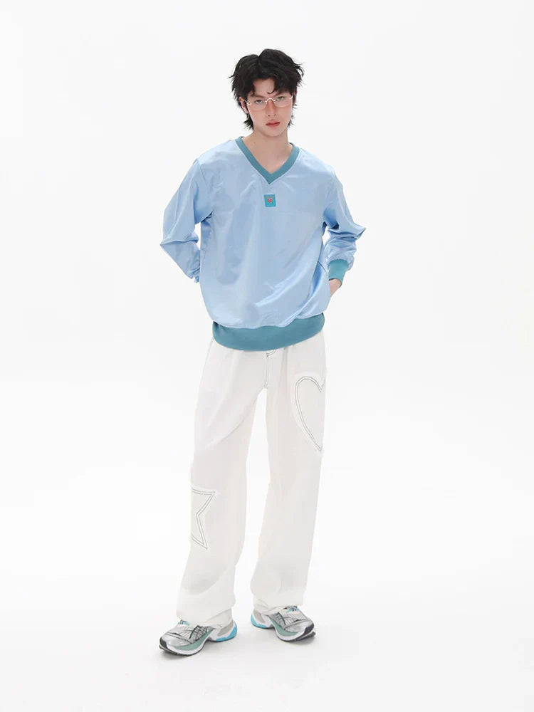 V-Neck Patch Embroidery Sweatshirt