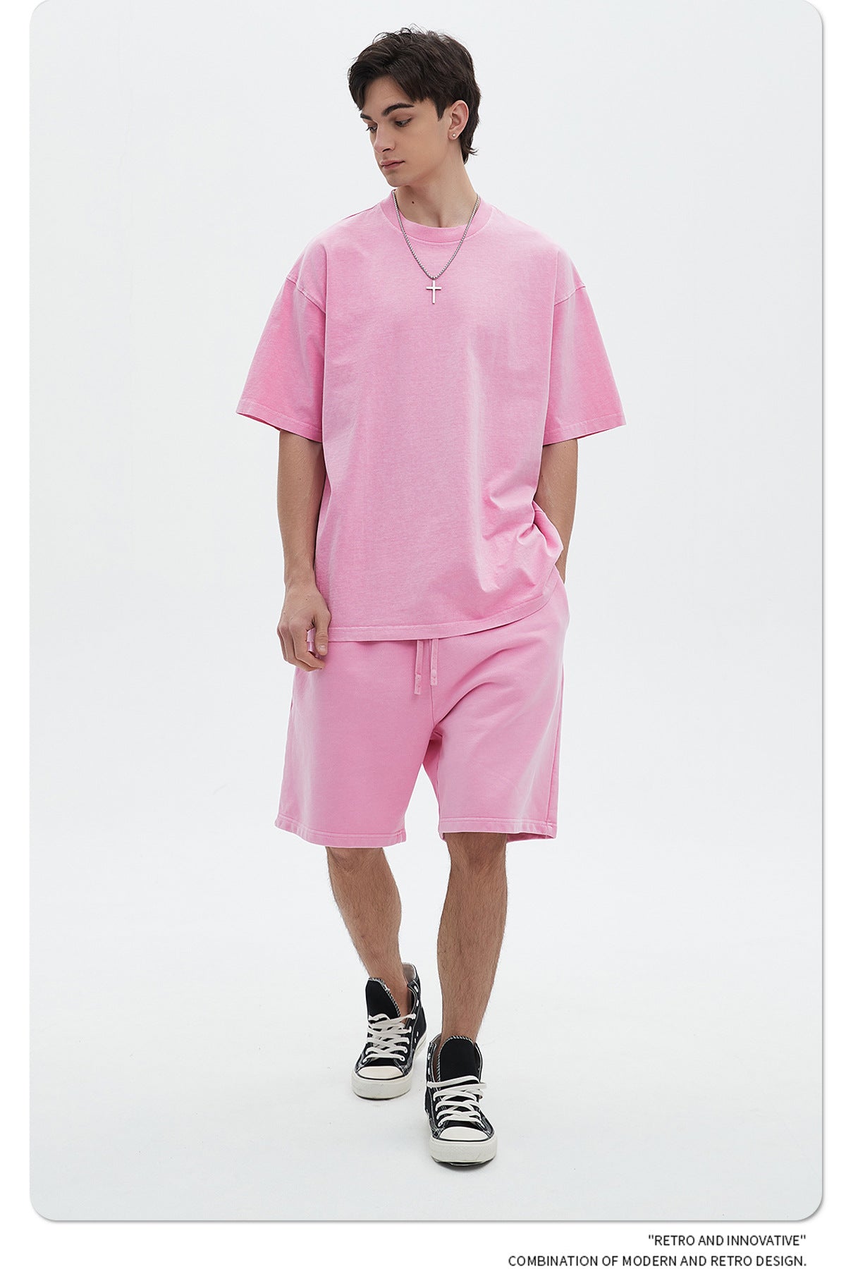 Oversize Washed Short-sleeve-T-shirt & Washed Short Sweatpants Setup