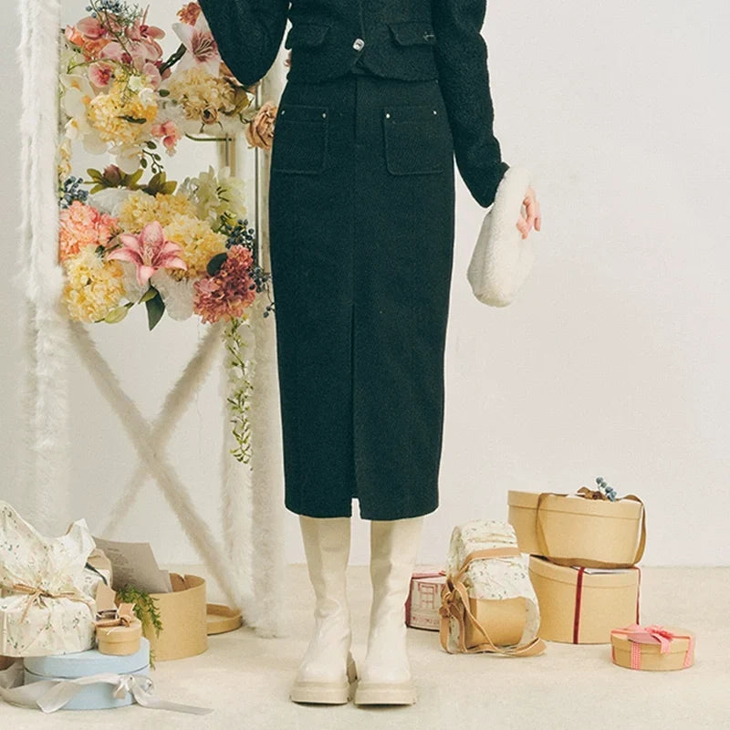 Oversize Corduroy Jacket & Ankle-Length Skirt Setup