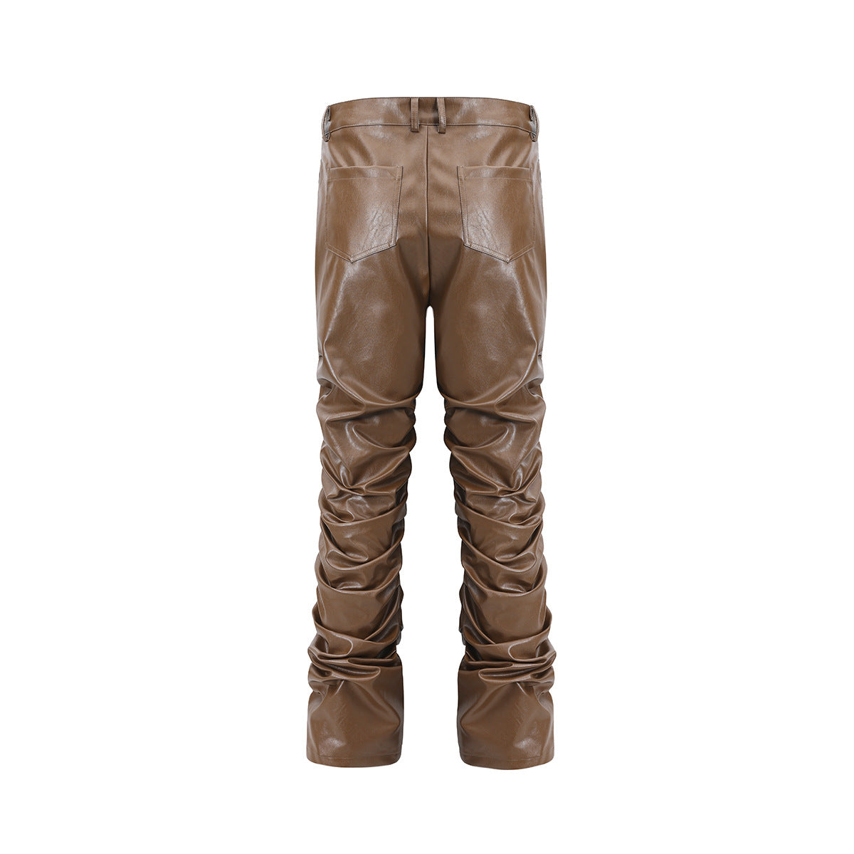 PU Leather Pleats Straight Pants