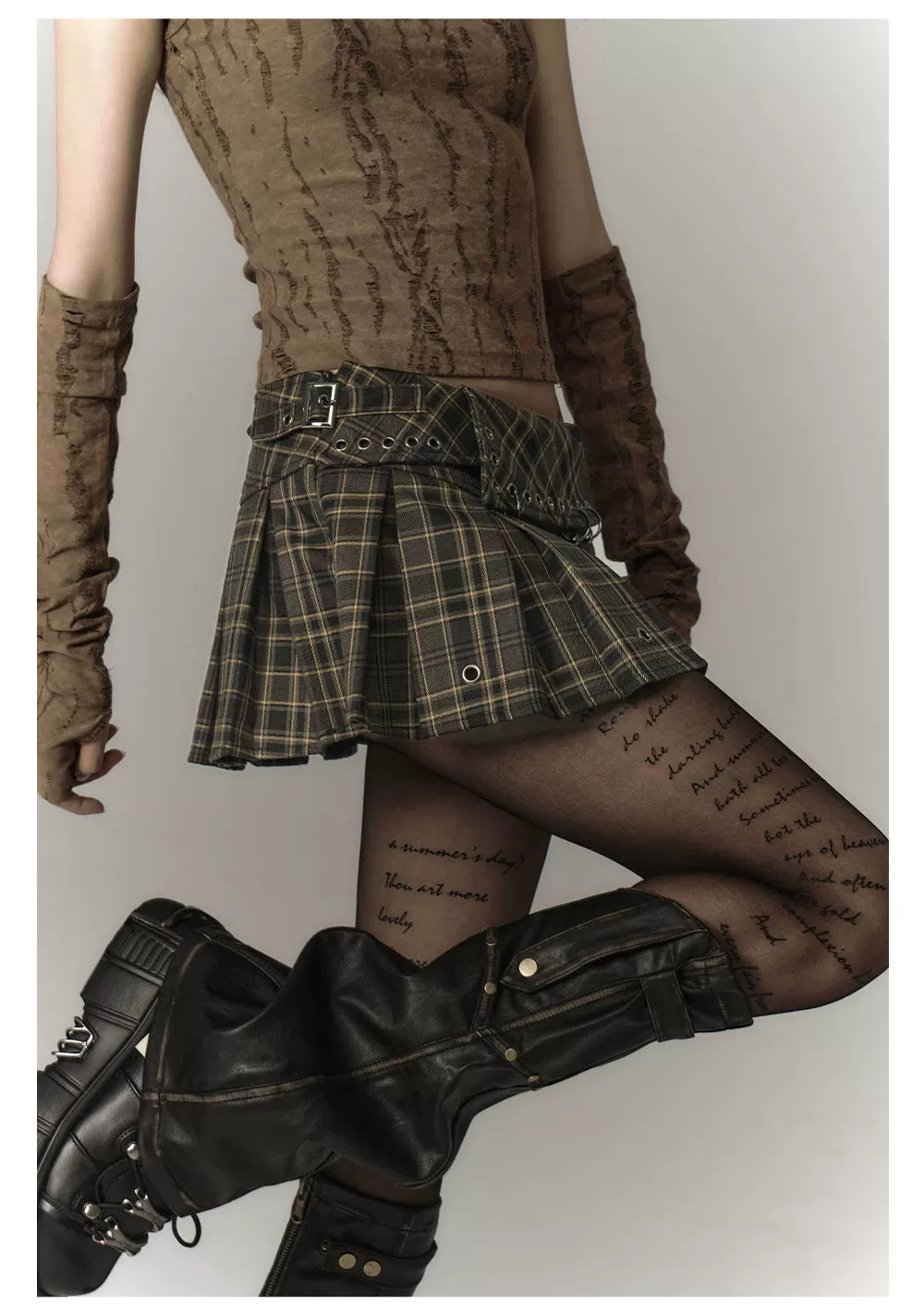 Plaid Pleats High-Waist Short Skirt