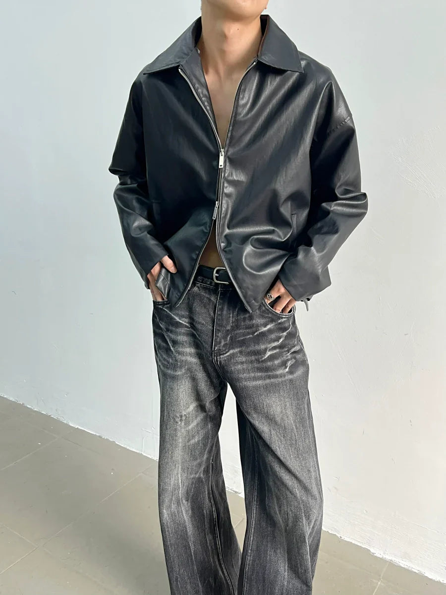 Retro Basic Style Zipper PU Leather Jacket