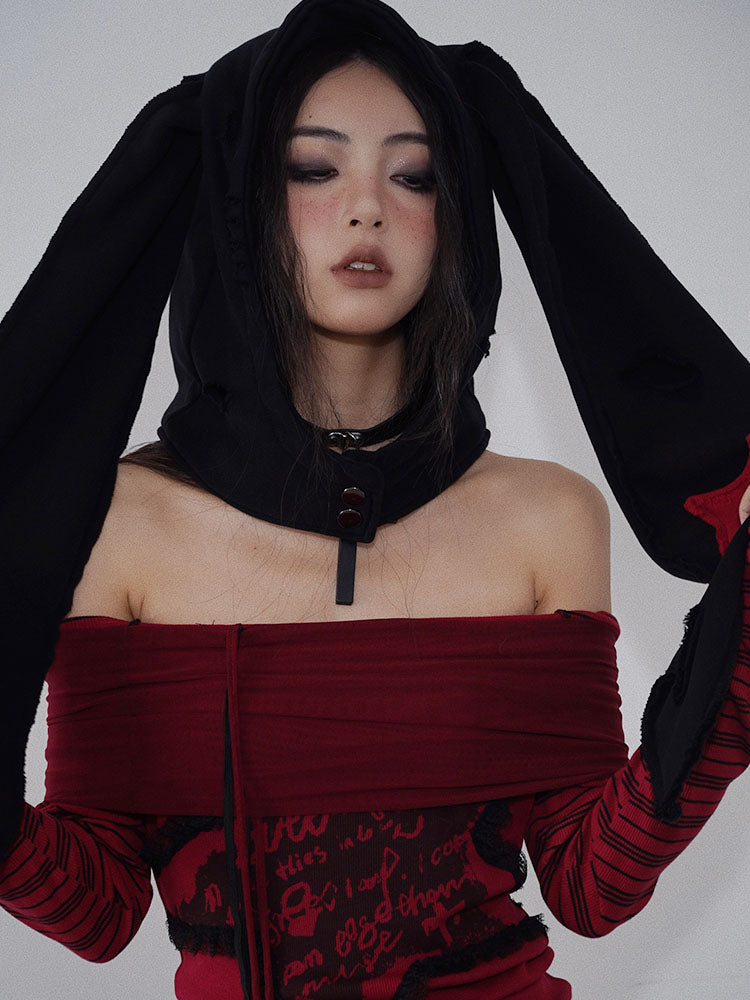 Red & Black Star Hat Scarf