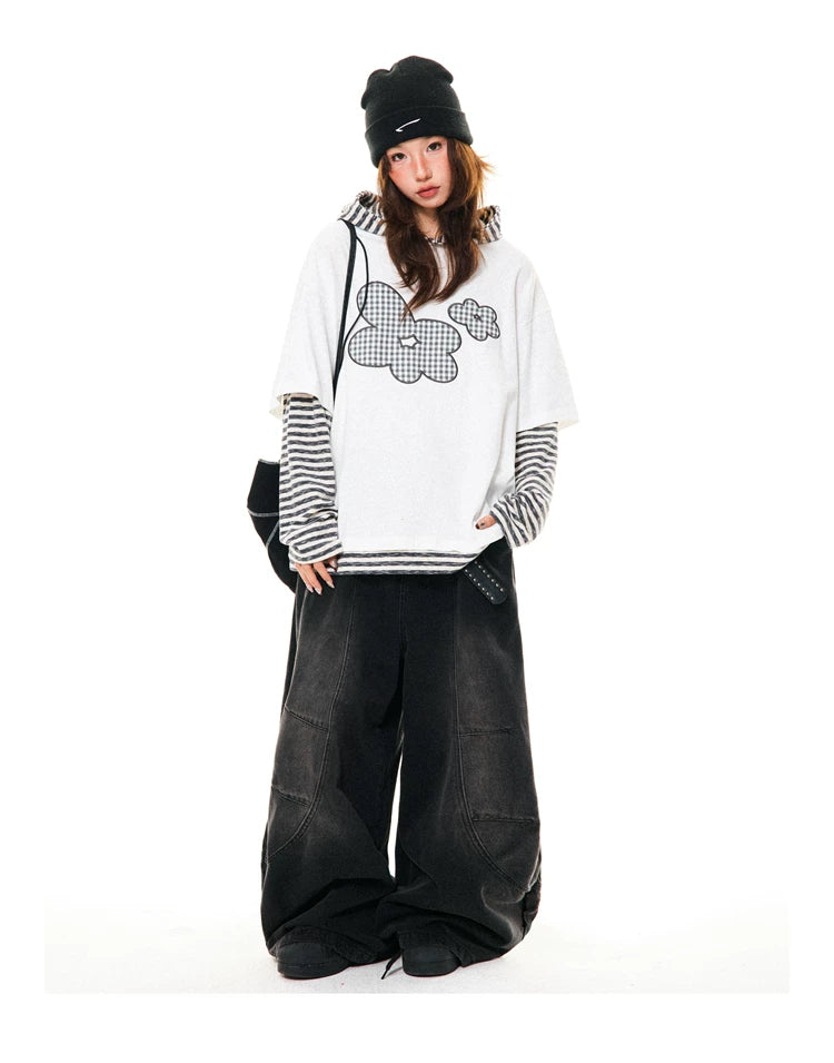 Flower Graphic Layered-Look Hoodie