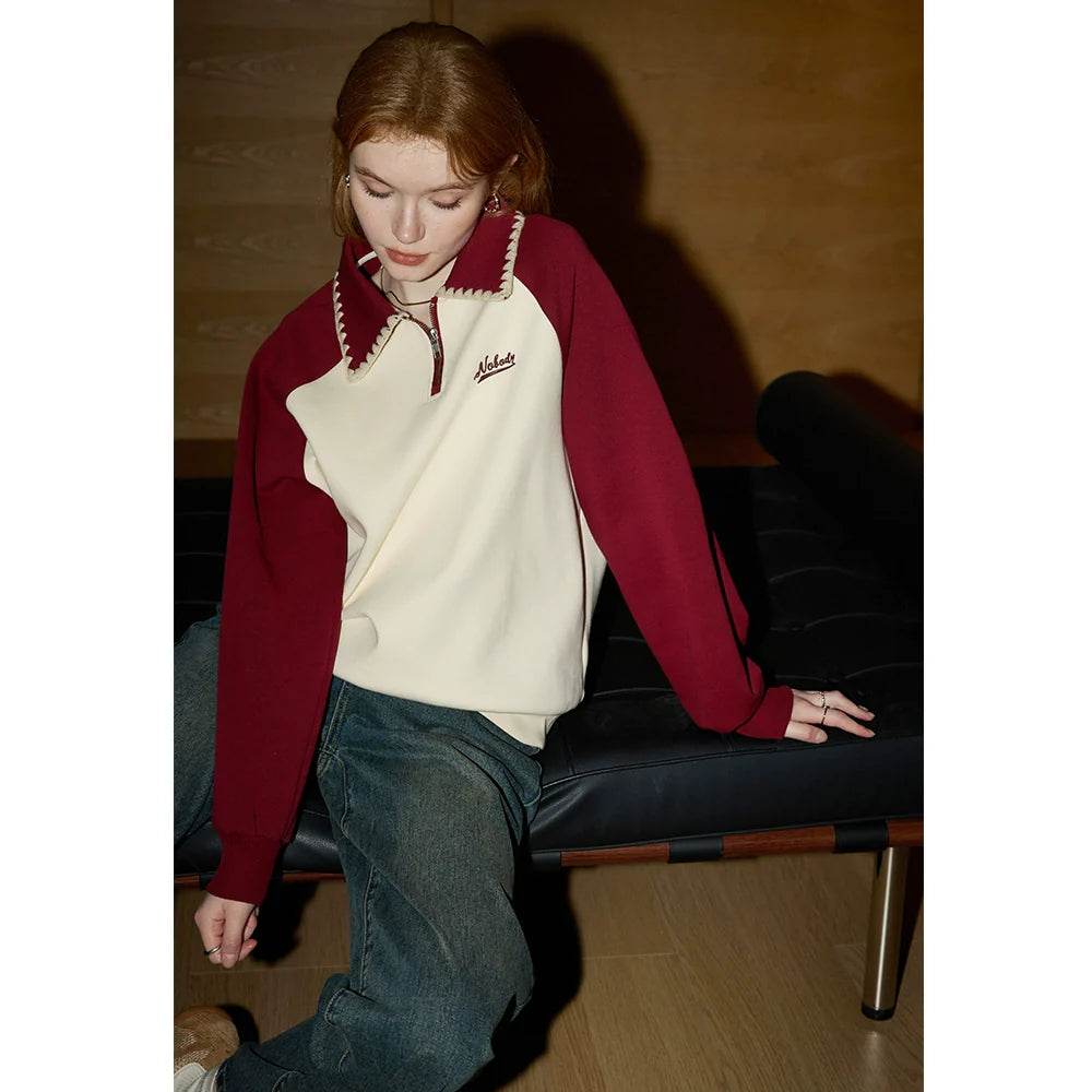 Retro Two-Tone Zip-Up Sweatshirt