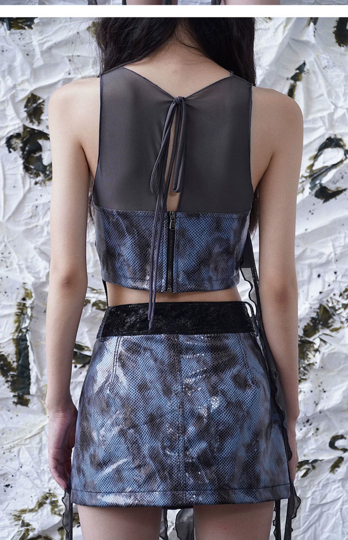 Fringe Patchwork PU Leather Skirt