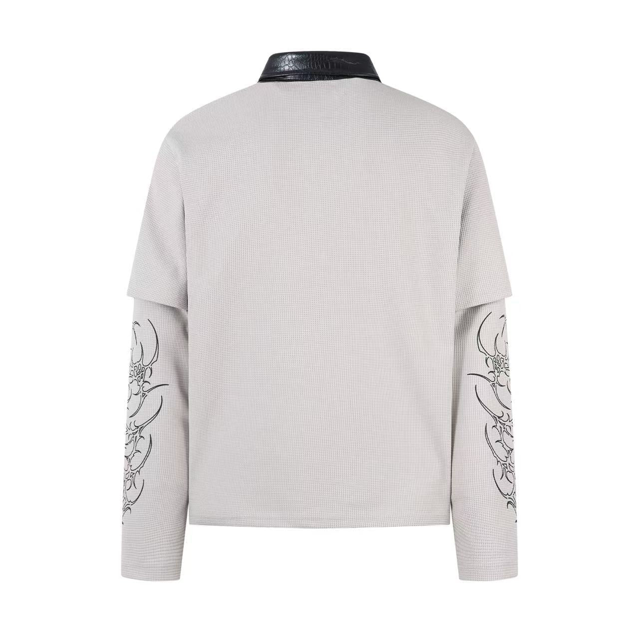 Graffiti Print Fake Layered Waffle Long Sleeve T-Shirt