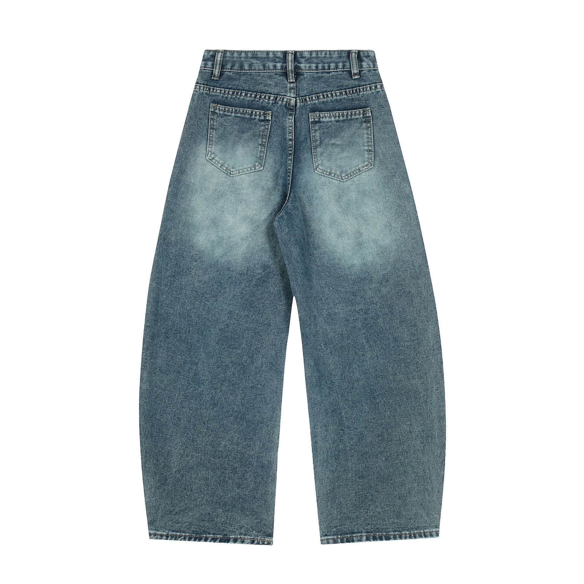Washed Star Applique Wide Leg Denim Jeans