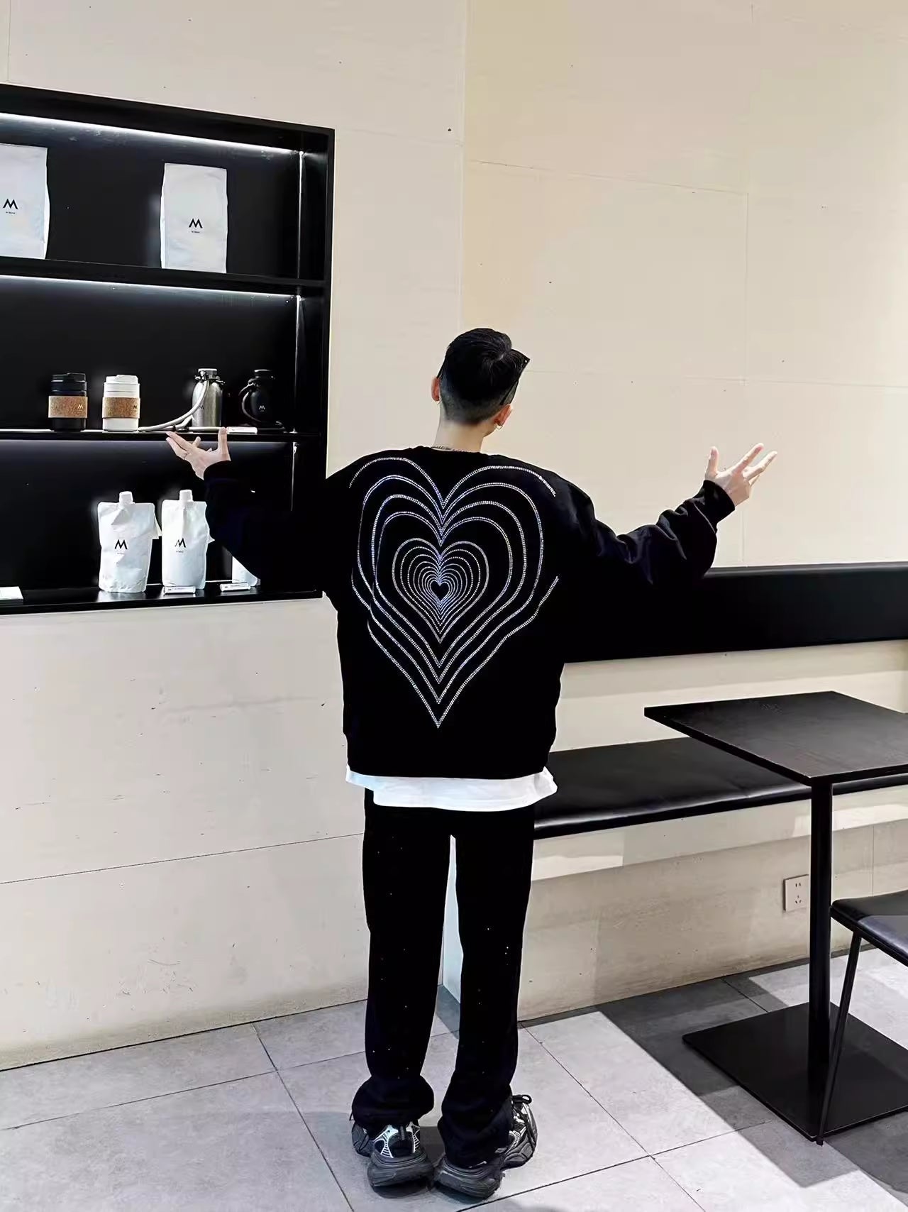 Rhinestone Heart Oversize Long Sleeve Sweatshirt