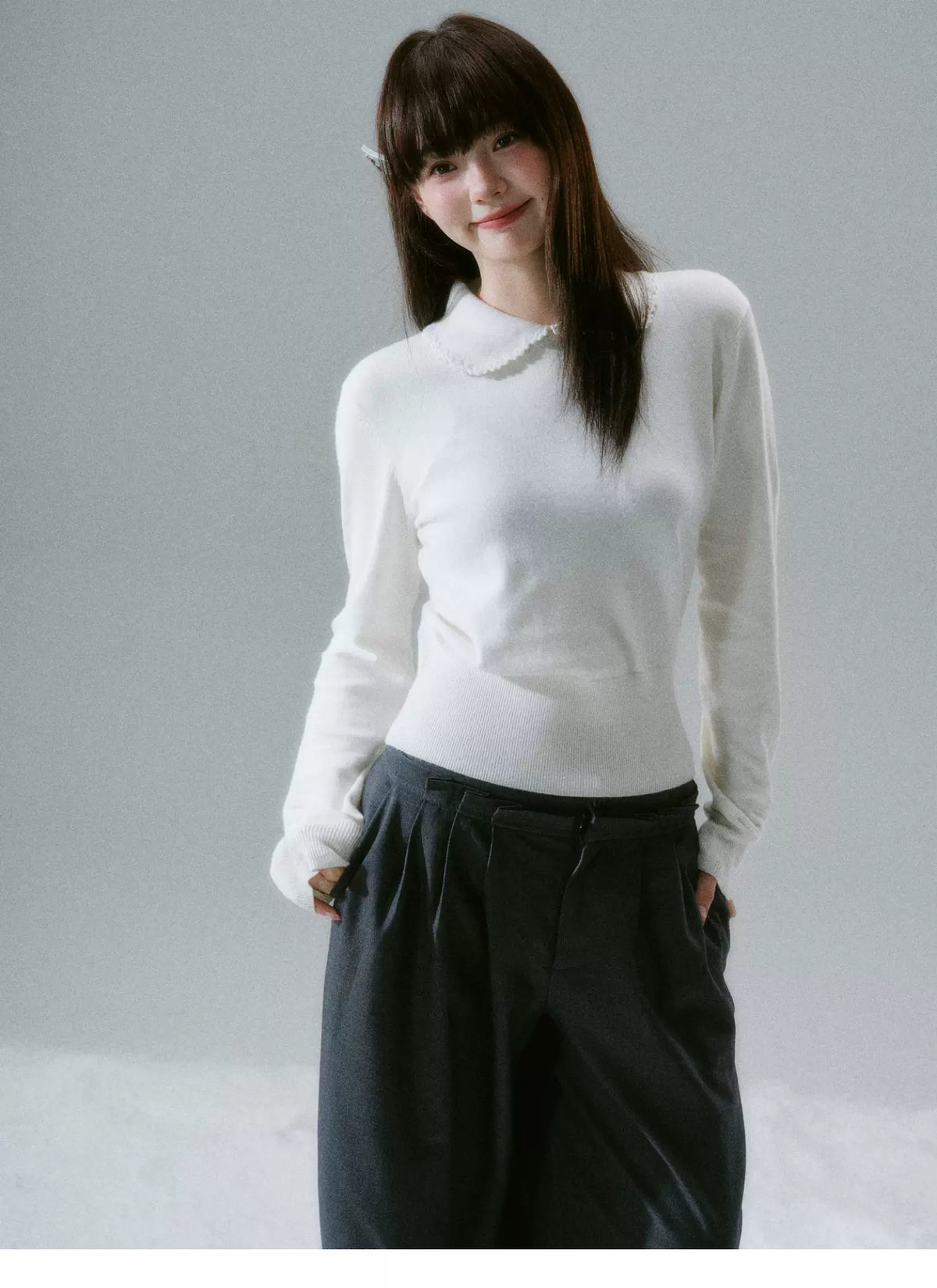 Handmade Crochet Crew Neck Slimming Polo Knit Sweater