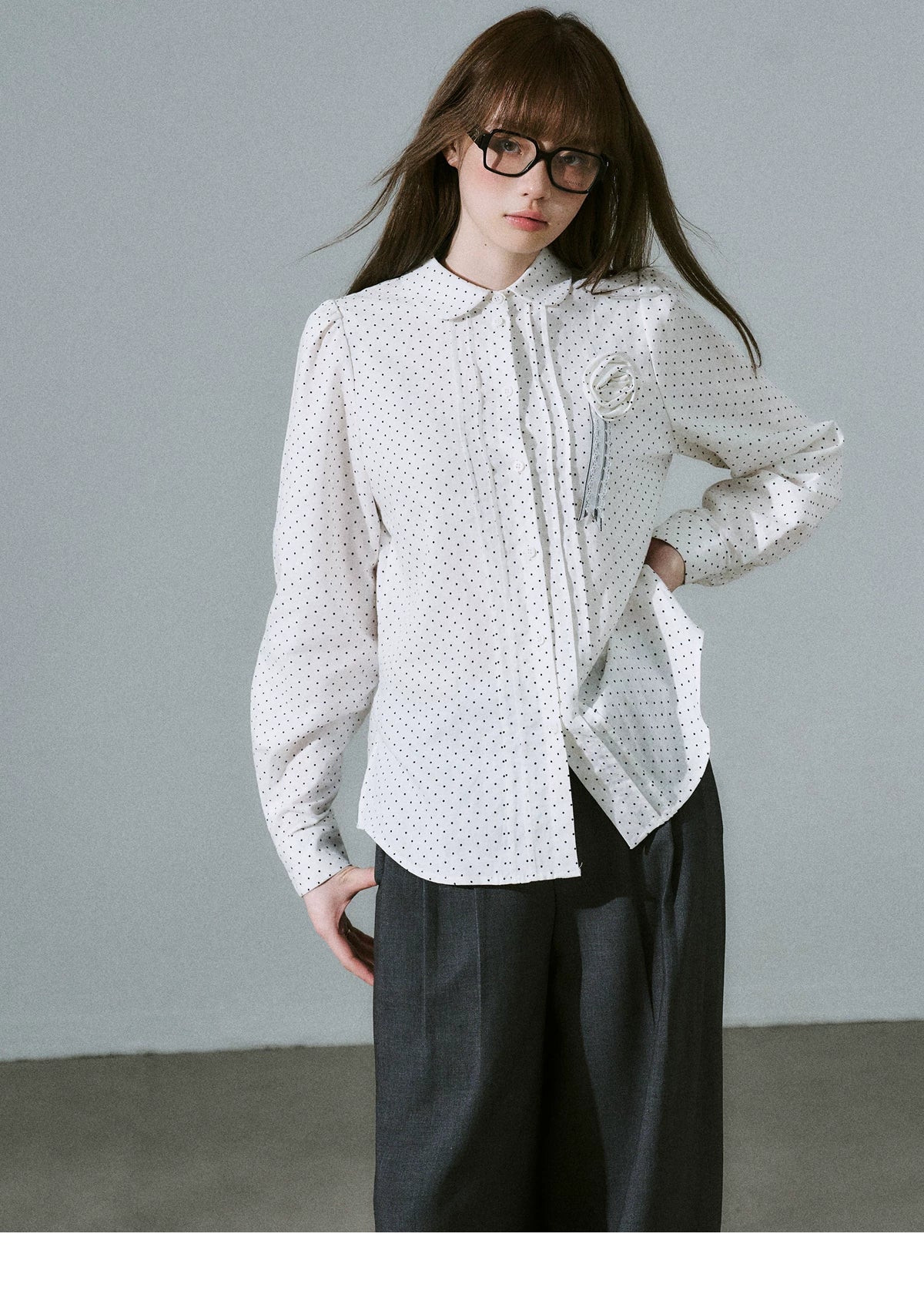 Lace & Flower Detail Stripe Long Sleeve Shirt