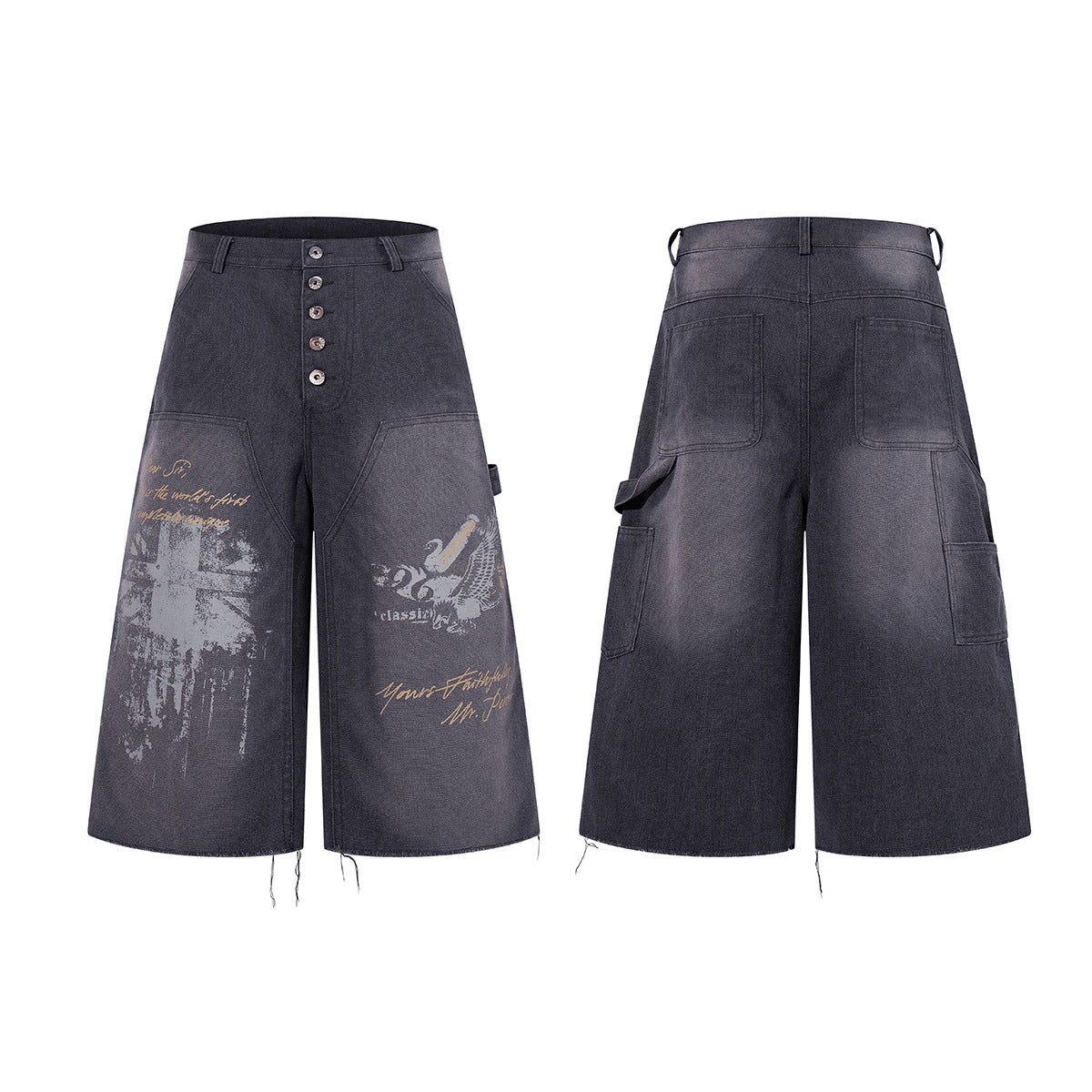 Denim Graffiti Damage Wide Leg Jort