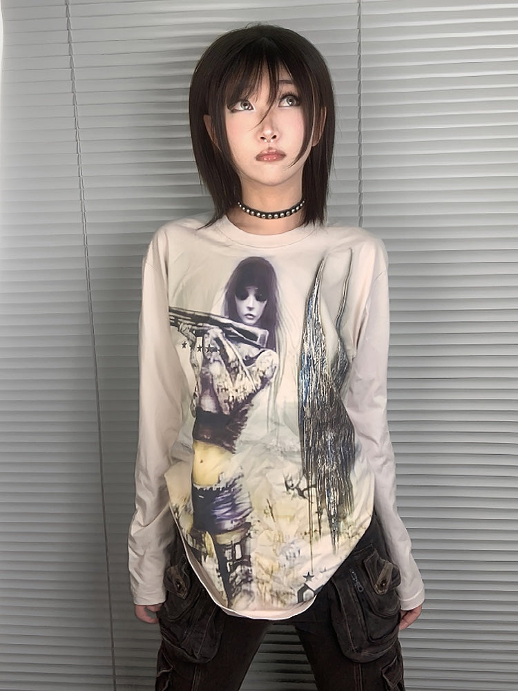 Japanese Anime Print Long Sleeve T-Shirt