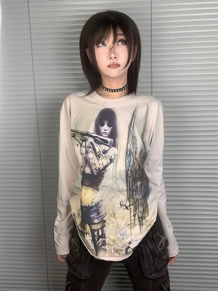 Japanese Anime Print Long Sleeve T-Shirt
