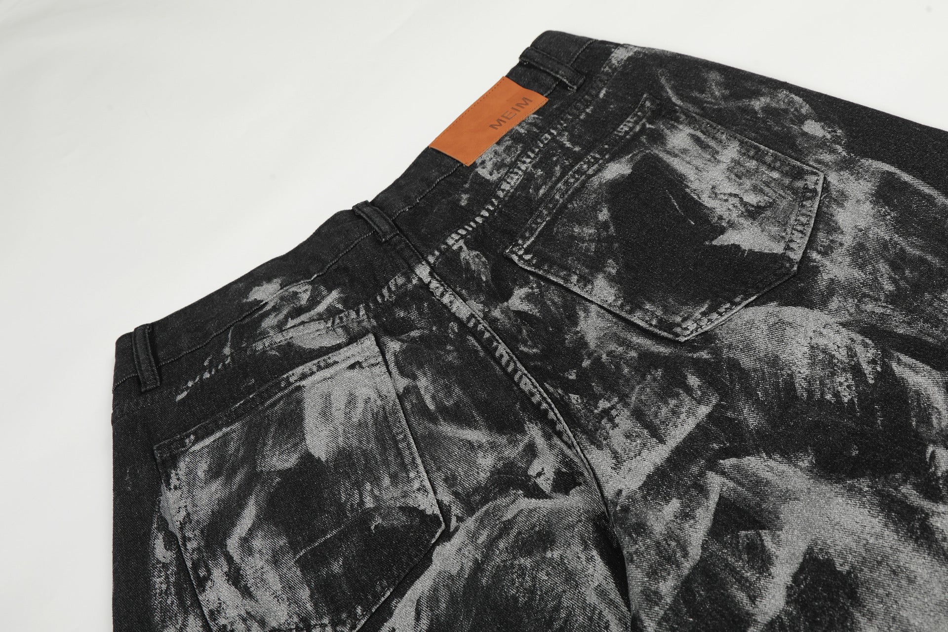 Paint Studs Curved Denim Jeans