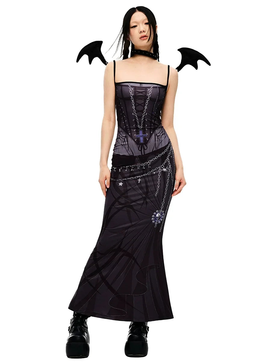Vestido de sirena con tirantes de bruja