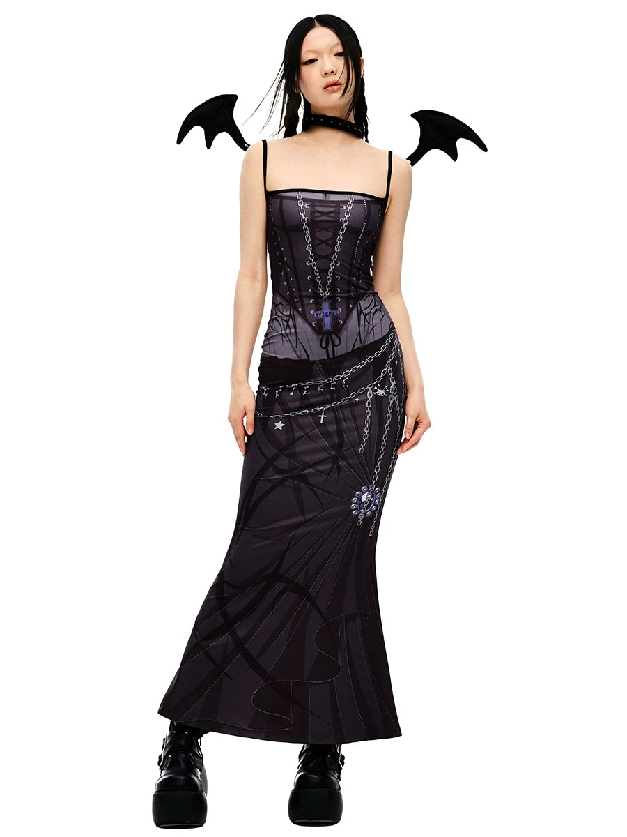 Vestido de sirena con tirantes de bruja