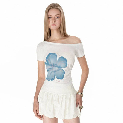 Retro Kleine Orchidee Top - S / wit