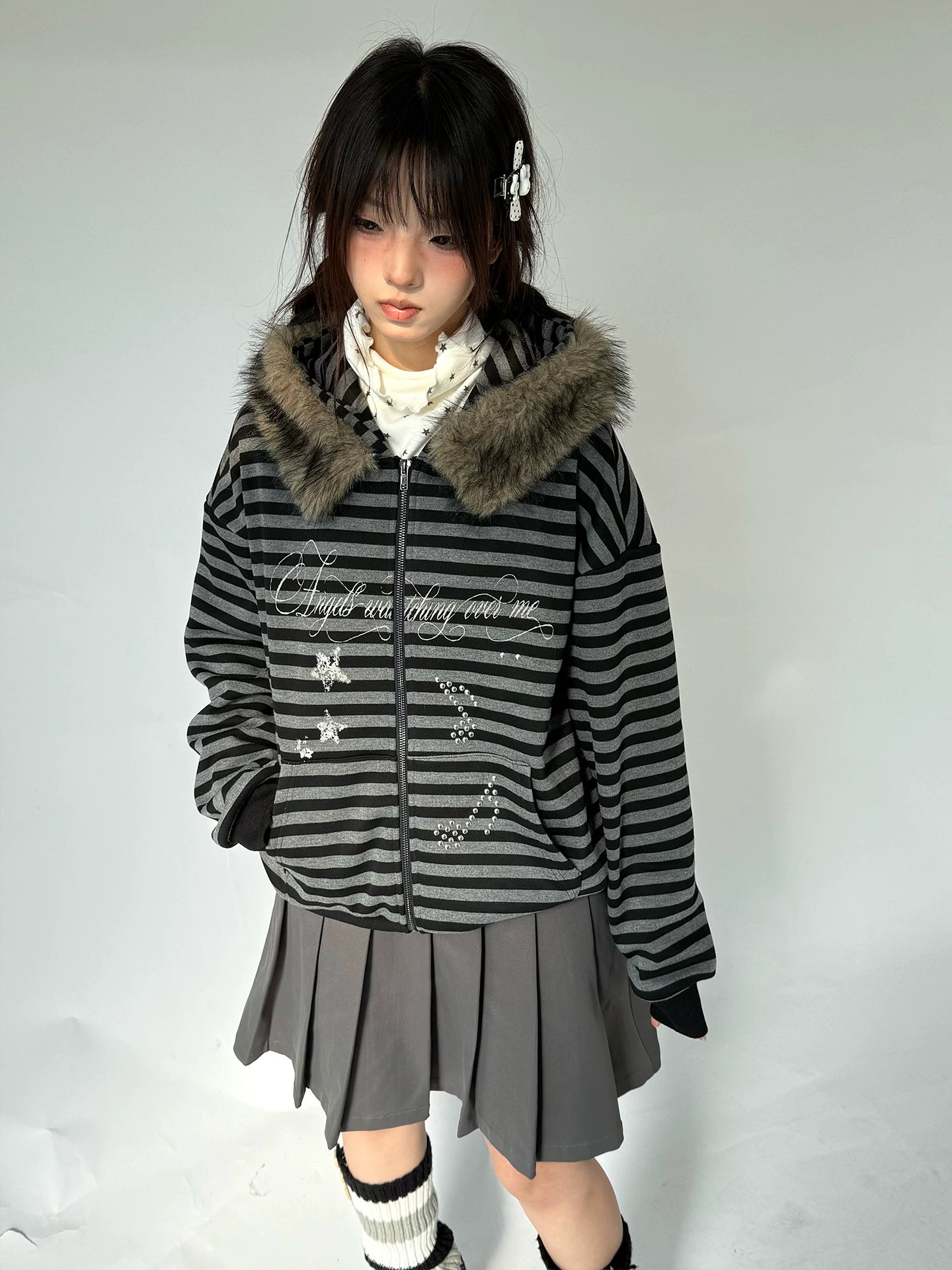 Detachable Fur Collar Fleece Lining Hooded Jacket