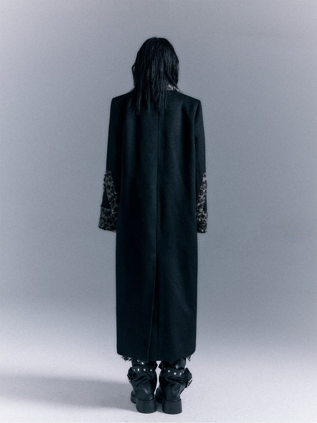Shoulder Pad Leopard Print Patchwork Wool Coat
