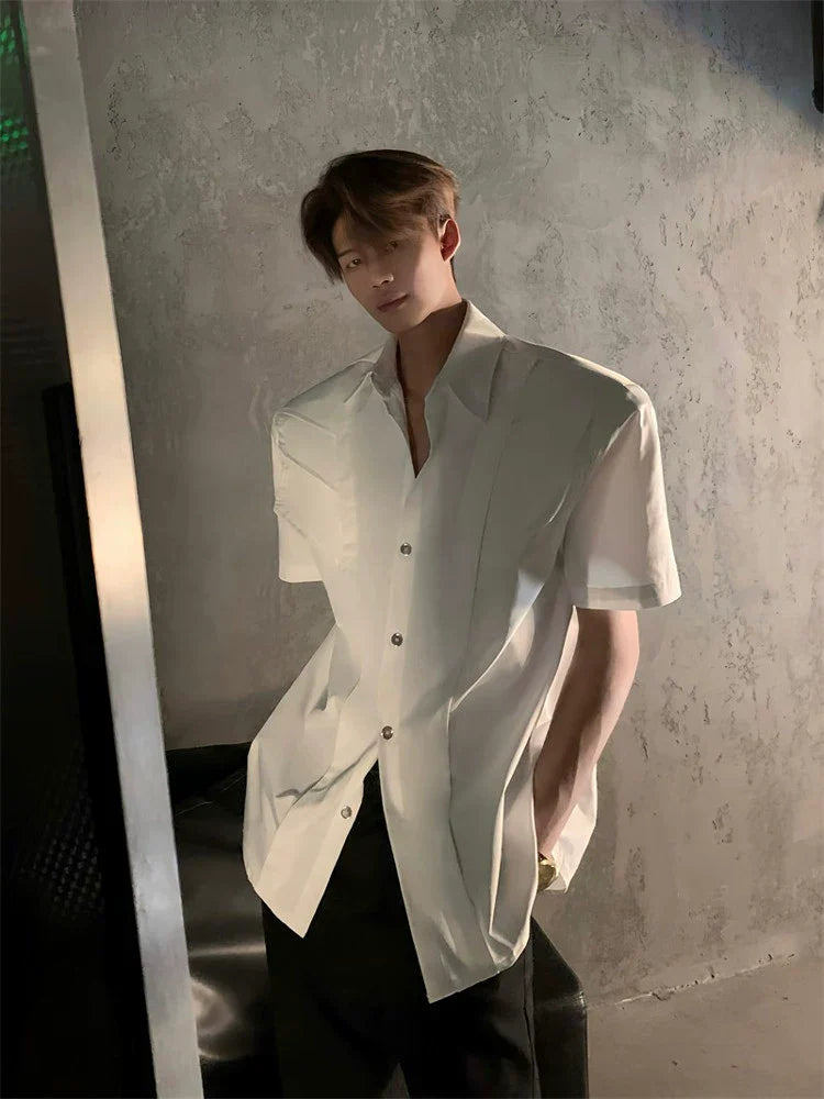Deconstructed Shoulder-Pad Short Sleeve Shirt