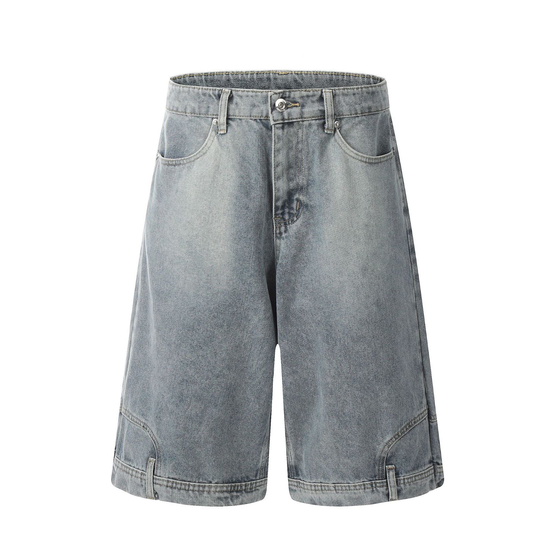 Washed Deconstruction Wide Leg Denim Jort