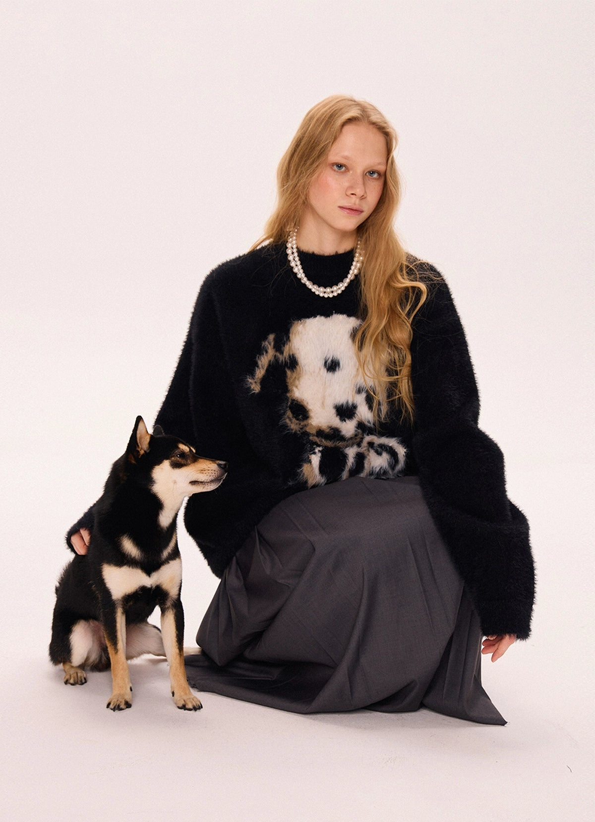 Fuzzy Dalmatian Print Sweater