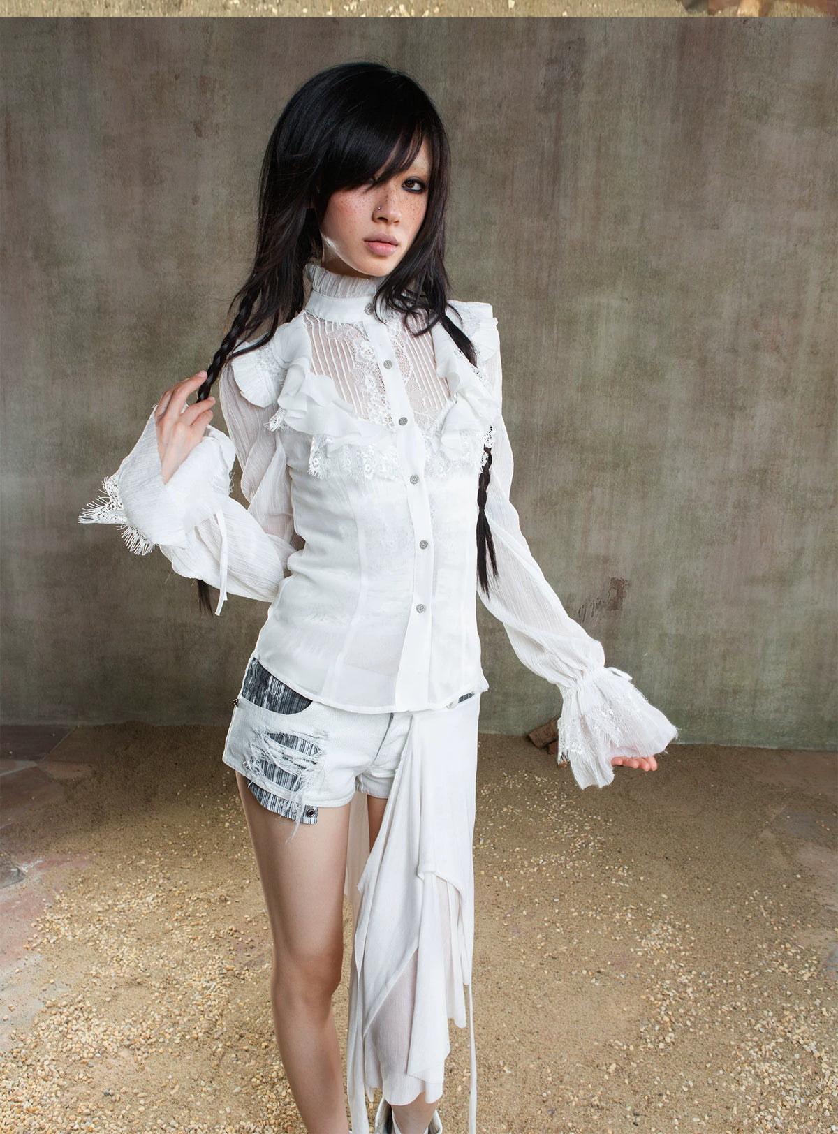 Sheer Chiffon Gothic Court Style Blouse