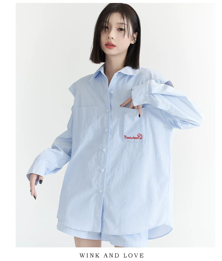 Oversize-Langarmshirt mit Schlitz & Shorts-Set