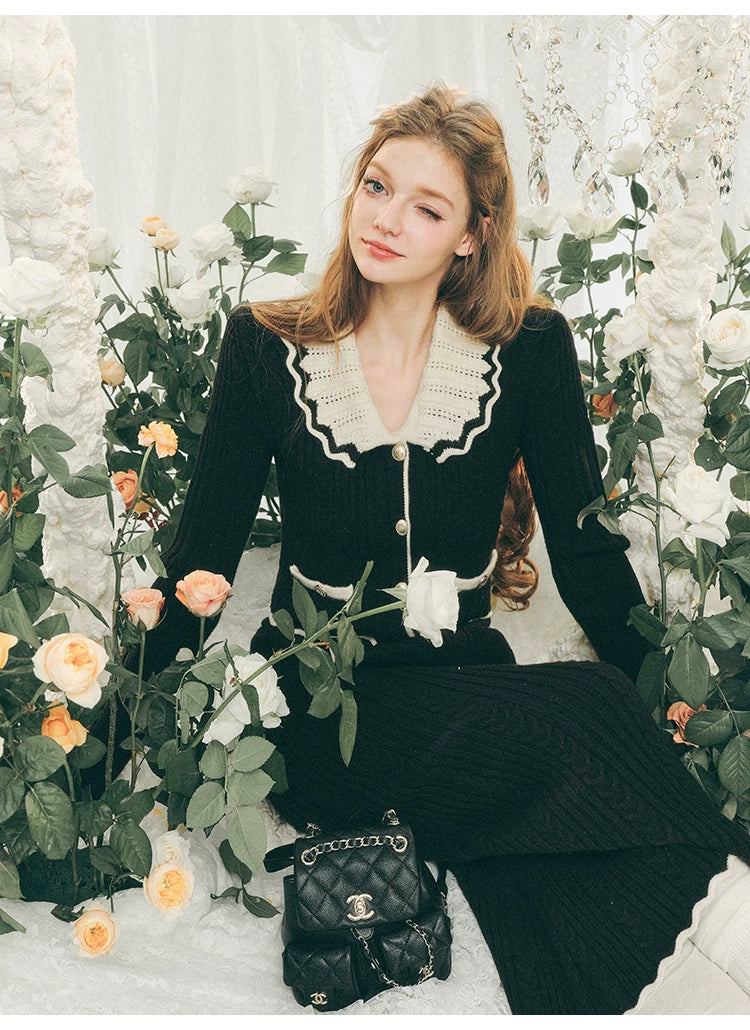 Ensemble cardigan en tricot à grand col et jupe moulante