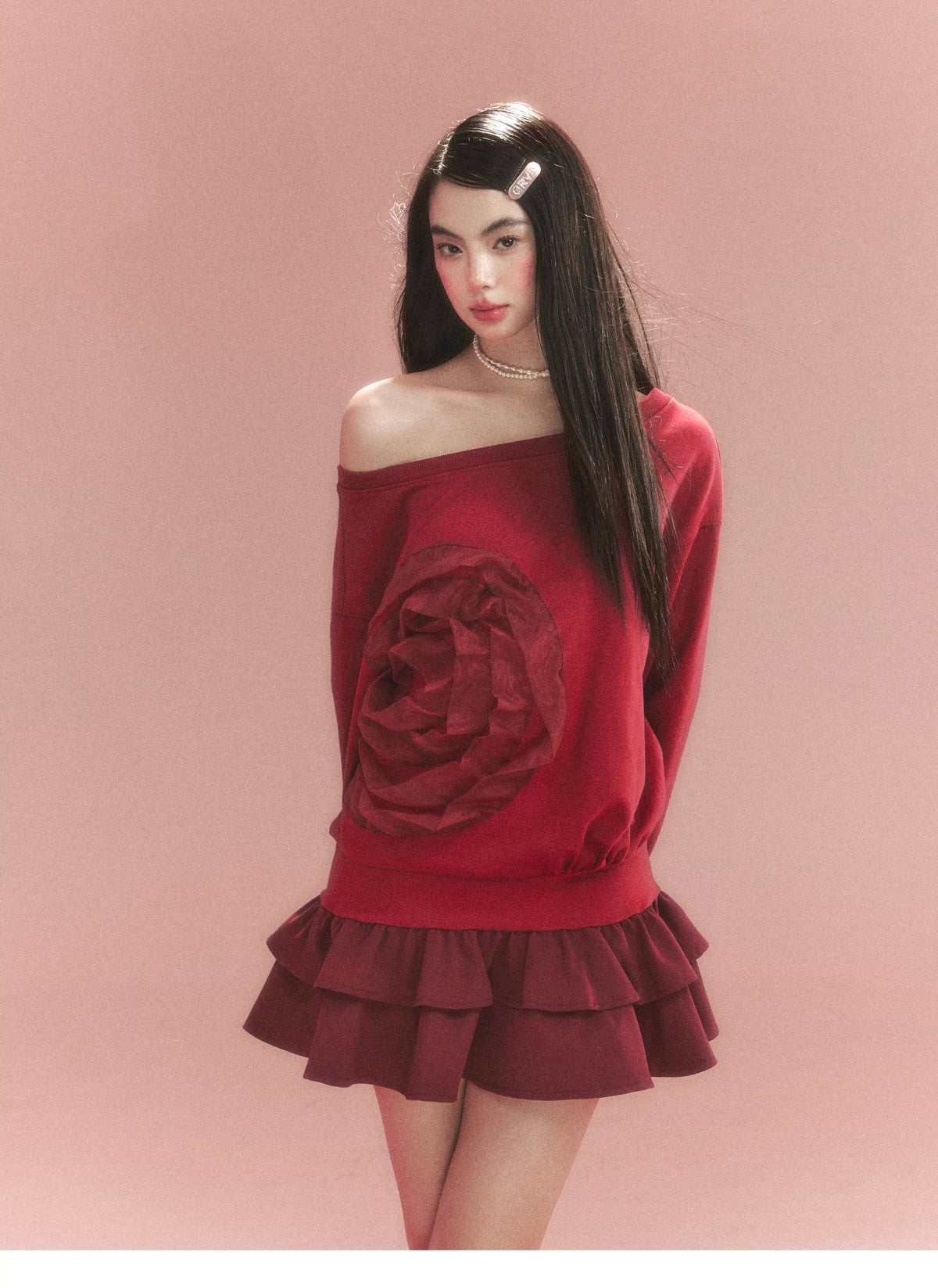 Flower Ruffle Sweatshirt Mix Dress