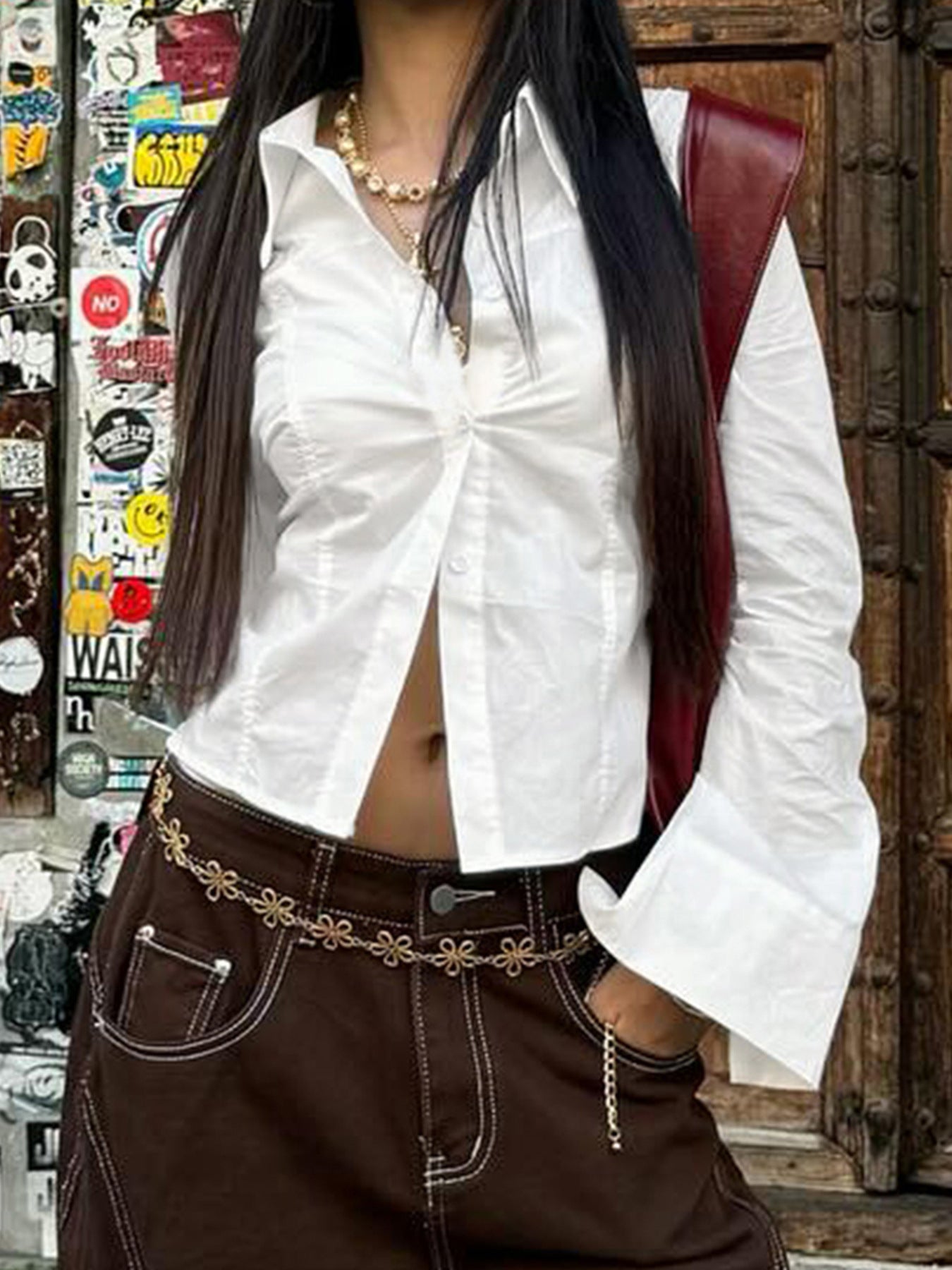 Y2K Retro Long-Sleeved White Basic Shirt