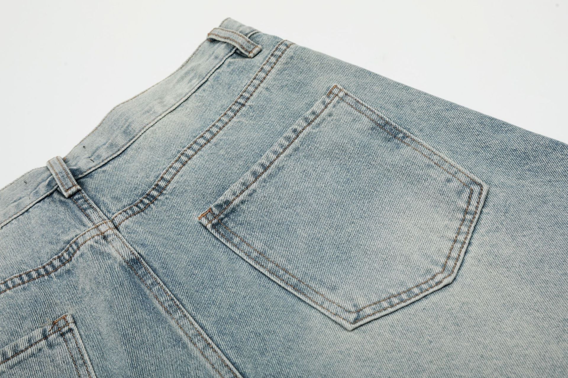 Wash Damage Wide Leg Curved Denim Jeans