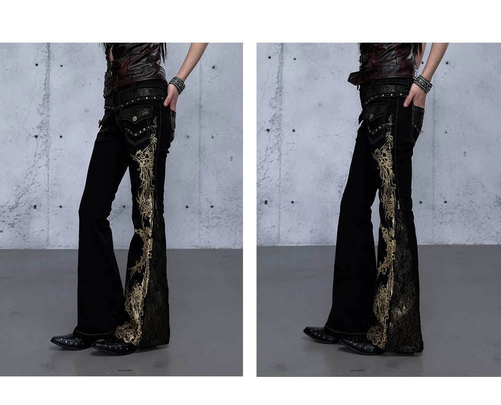 Embroidery Low Rise Straight Denim Jeans
