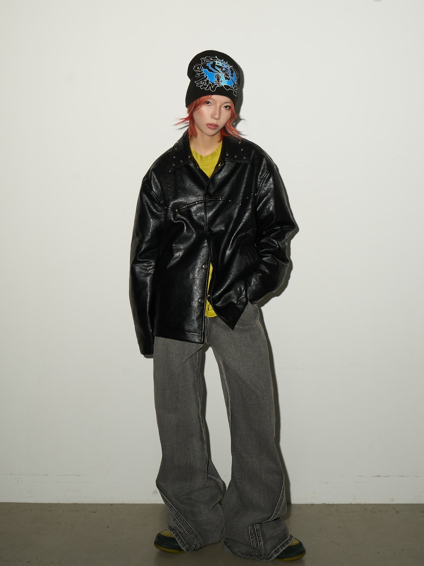 Studs Panel PU Leather Jacket