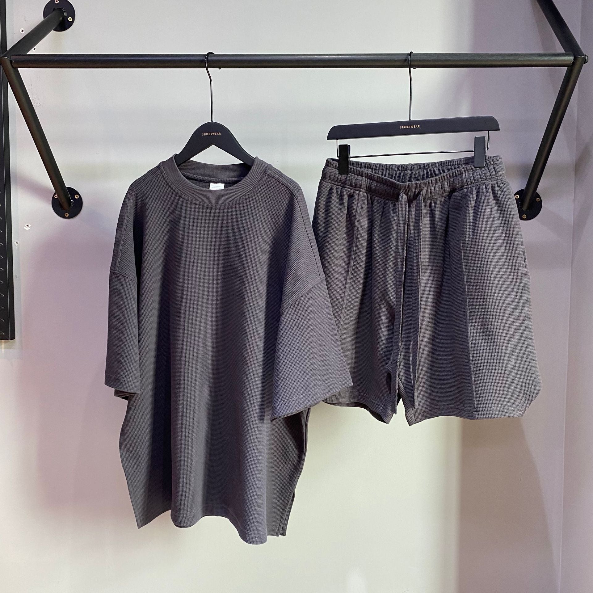 Oversize Waffle Short-sleeve T-shirt & Waffle Short Pants Setup