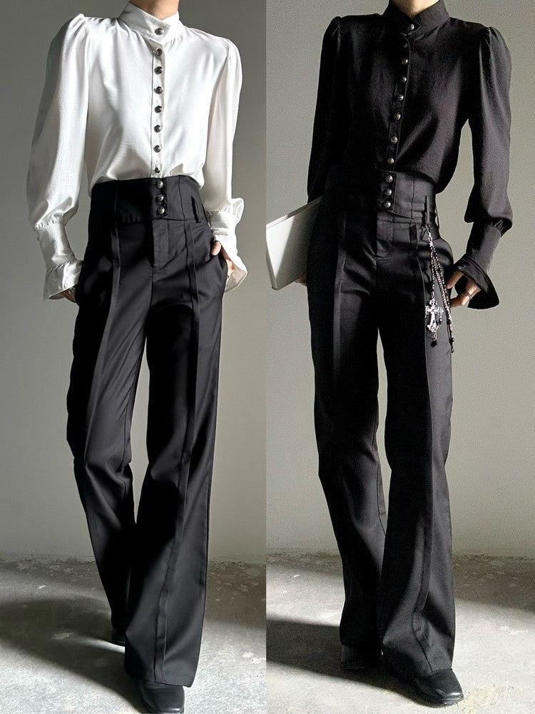 Camicia a maniche lunghe con colletto rialzato e design drappeggiato