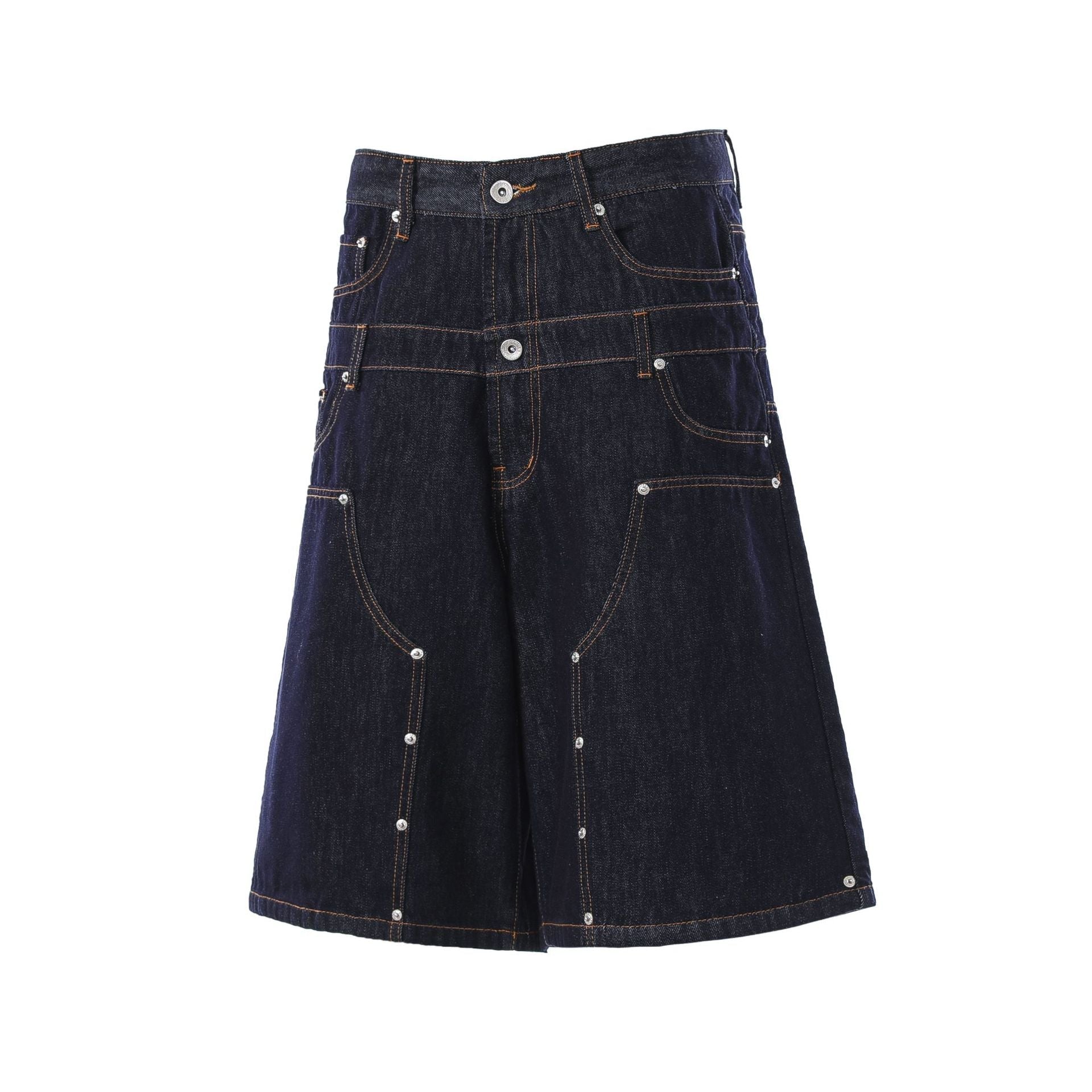 Double Waist Wide Leg Cropped Denim Jort