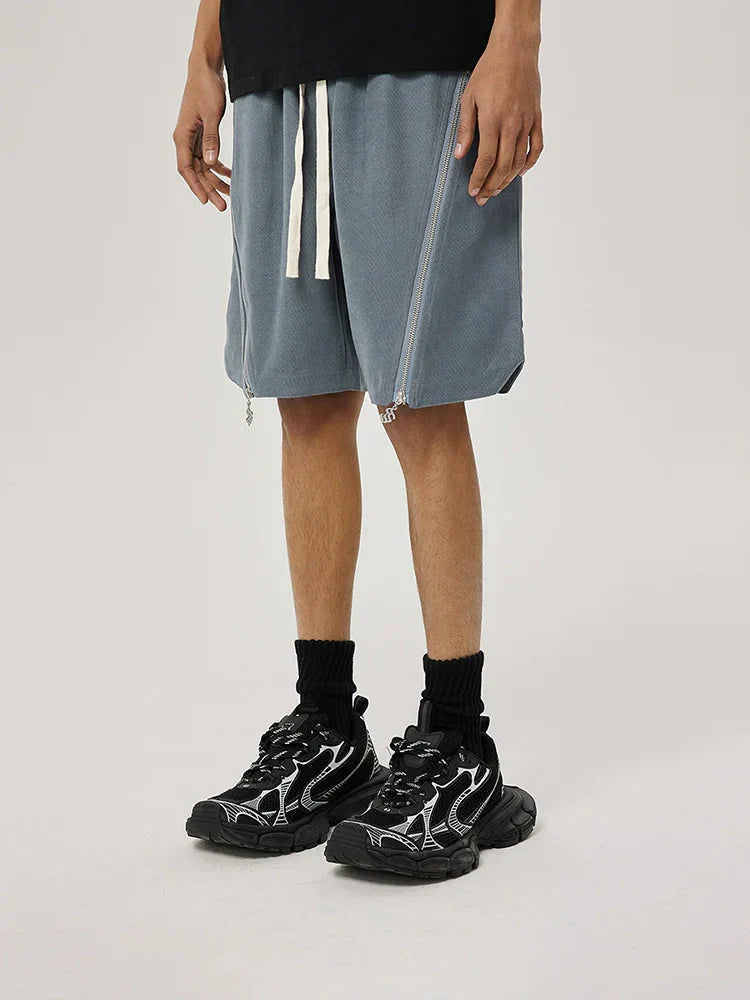 Metal Zipper Patchwork Straight Sporty Short