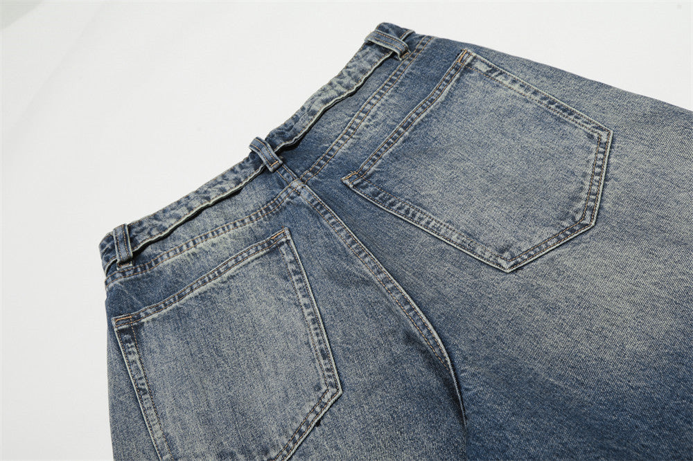 Retro Wide-Leg Denim Jeans - Pants