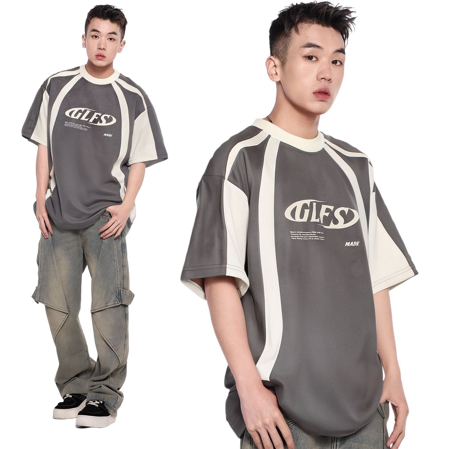 Color Block Panel Letter Print Short Sleeve T-Shirt
